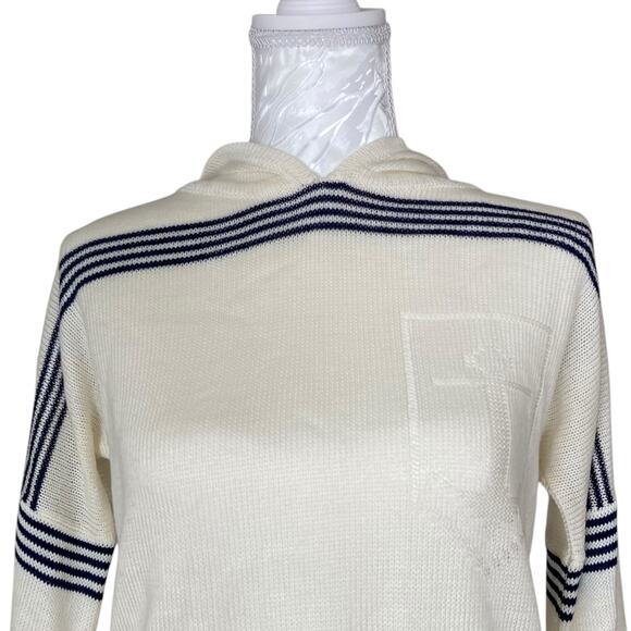 Vintage 70s Bronson Anchor Hooded Sweater White Blue Stripe Nautical Sz Small - Picture 6 of 16